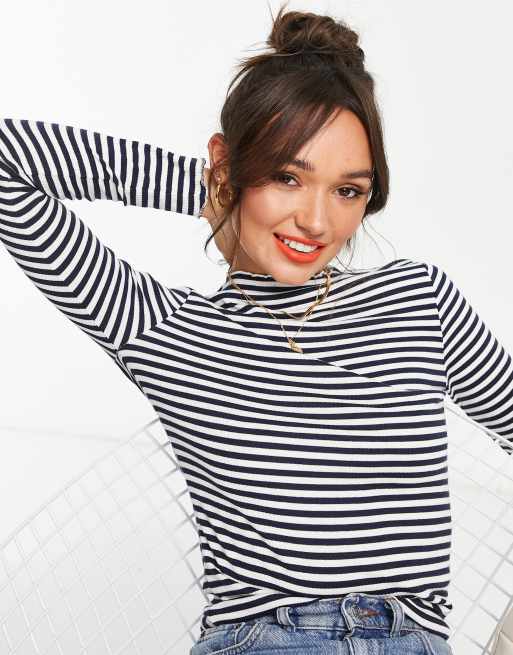 Vero Moda - Højhalset T-shirt med lange ærmer og marineblå og hvide striber, 3 af 4