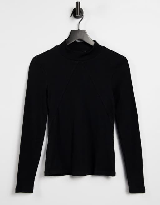 Vero Moda - Højhalset top med sømdetalje foran i sort ribstrik