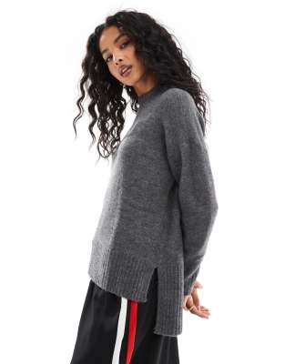 Vero Moda - Hochgeschlossener Oversize-Pullover in Mittelgrau meliert