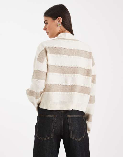 Vero Moda – Hochgeschlossener Pullover in Neutral mit breitem Streifenmuster, 3 von 4