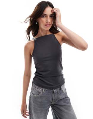 Vero Moda - Hochgeschlossenes Tanktop aus Jersey in Asphaltgrau