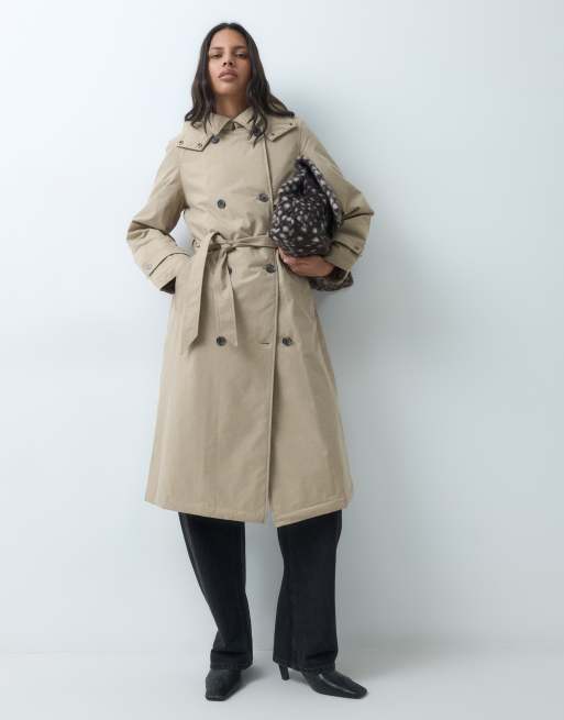 Vero Moda hooded maxi trench coat with belt detail in neutral, 2 of 5