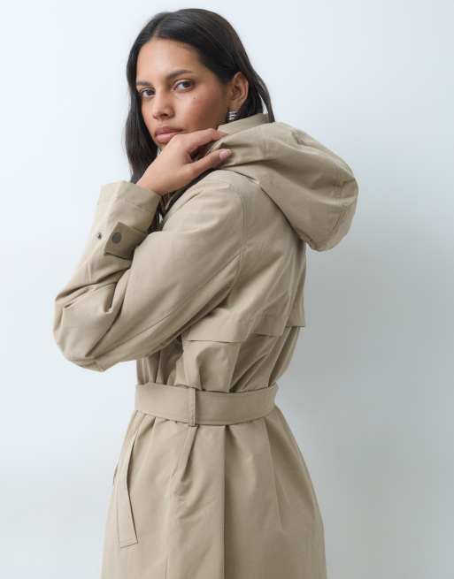 Vero Moda hooded maxi trench coat with belt detail in neutral, 3 of 5