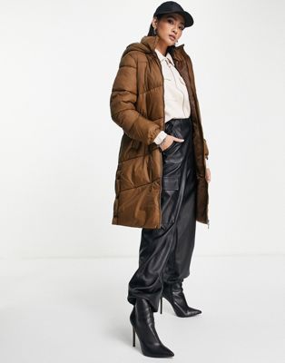 Vero Moda hooded midi padded coat in chocolate - ASOS Price Checker