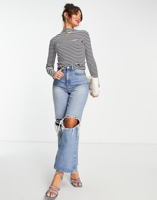 Vero Moda - Hoogsluitend gestreept T-shirt met lange mouwen in marineblauw en wit, 4 van 4