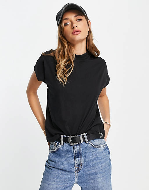 Vero Moda - Hoogsluitend T-shirt met wijde mouwen in zwart
