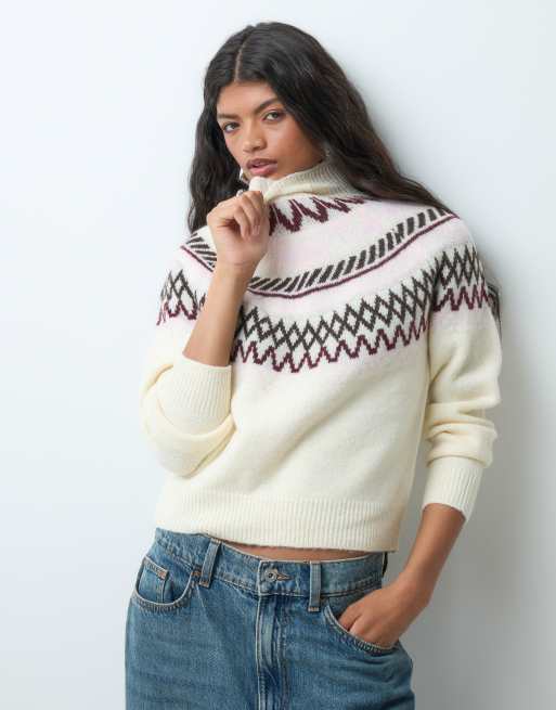 Vero Moda hoogsluitende Fair Isle-trui in crème, 5 van 5