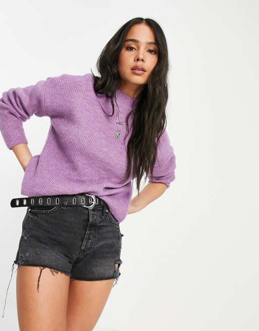 Vero Moda - Hoogsluitende gebreide kabeltrui in violet