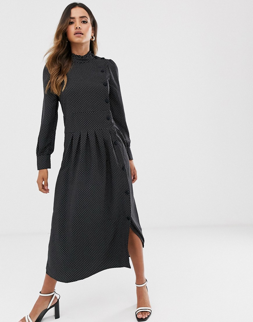 Vero Moda - Hoogsluitende midi-jurk met knopen-Zwart