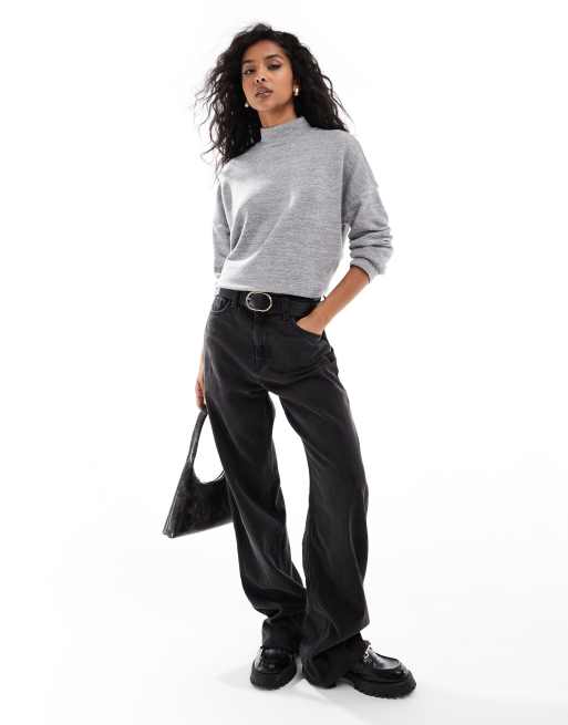 Vero Moda - Hoogsluitende oversized top van jersey in gemêleerd lichtgrijs, 2 van 4