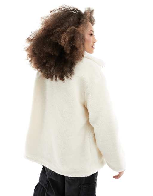 Vero Moda - Hoogsluitende teddy fleece met ritssluiting in lichtbeige met contrasterend gekleurd randje, 2 van 4