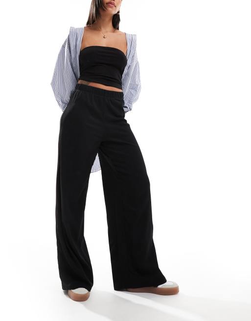 Vero Moda – Hose aus Jersey-Kreppstoff in Schwarz mit weitem Bein