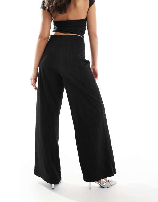 Vero Moda – Hose in Schwarz mit weitem Bein und glitzernden Nadelstreifen, 2 von 5