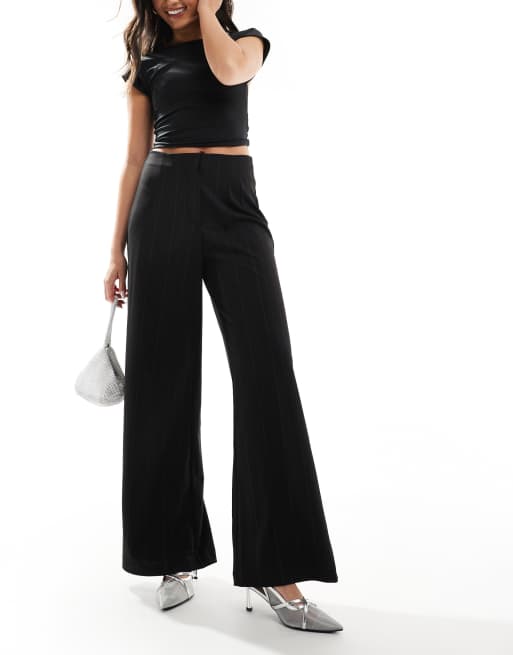Vero Moda – Hose in Schwarz mit weitem Bein und glitzernden Nadelstreifen, 4 von 5