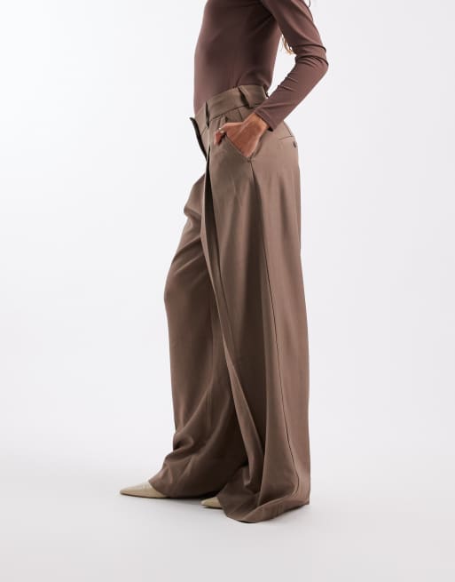 Vero Moda – Hose in warmem Braun meliert mit hohem Bund und Bundfalten, 5 von 5