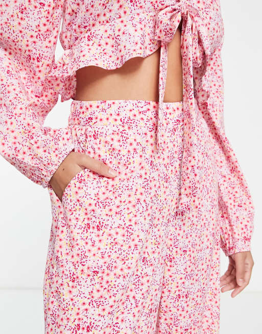Vero Moda – Hose mit weitem Bein und Blumendruck in Rosa, Kombiteil, 2 von 4