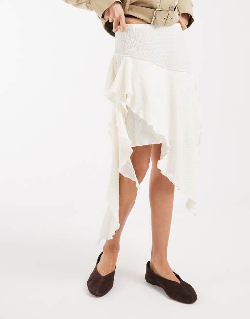 Vero Moda - Hvid asymmetrisk mininederdel med flæsedetaljer i blondestof, 3 af 5
