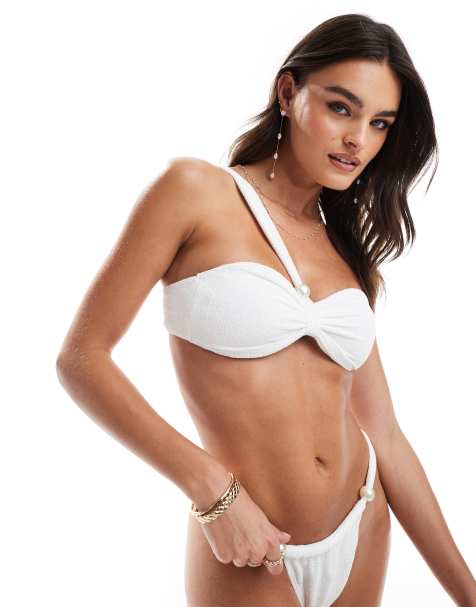 Vero Moda - Hvid bikinitop med sløjfe bagpå og perledetalje - view 1