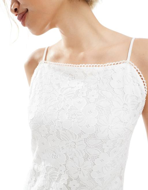 Vero Moda - Hvid cami-minikjole med firkantet hals og blonder, 3 af 4