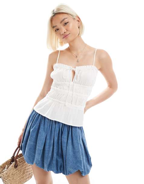 Vero Moda - Hvid cami-top med rynkedetaljer i krølstofsbomuld - view 1