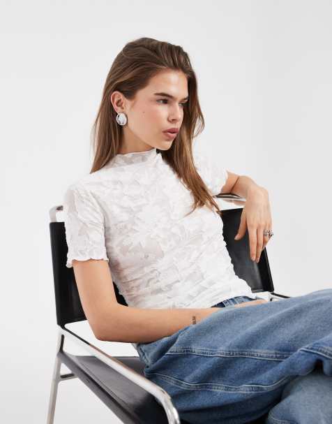Vero Moda - Hvid gennemsigtig T-shirt med burnout-blomstermønster - view 1
