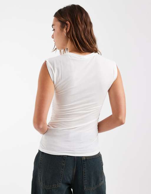 Vero Moda - Hvid kortærmet T-shirt med rynker i siderne, 4 af 4
