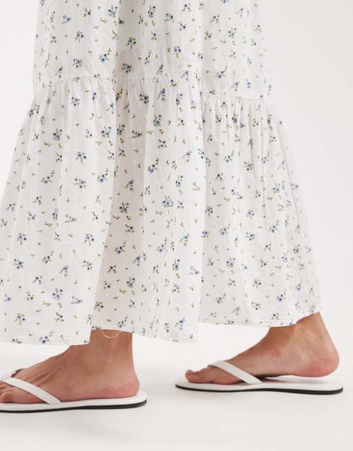 Vero Moda - Hvid lagdelt boho maxinederdel i dobby-stof af bomuld med småblomstret print, 4 af 5
