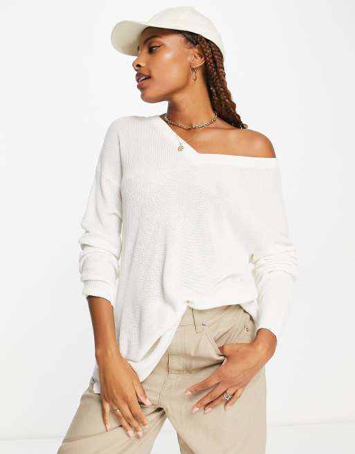 Vero Moda - Hvid longline-trøje med V-hals