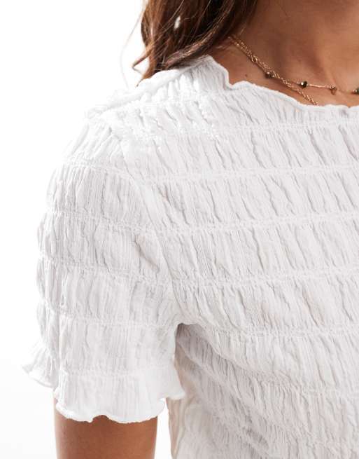 Vero Moda - Hvid og kortærmet T-shirt med tekstur, 4 af 4