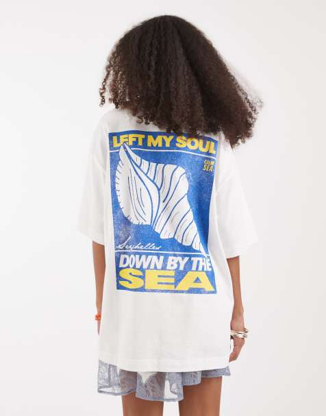 Vero Moda - Hvid oversized T-shirt med muslingegrafik - view 1