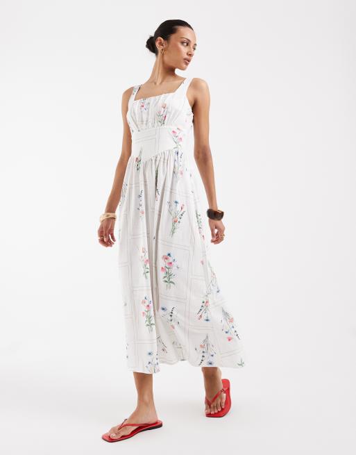 Vero Moda - Hvid ærmeløs milkmaid-kjole i midilængde med print med vilde blomster, 2 af 4