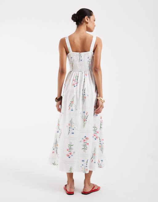 Vero Moda - Hvid ærmeløs milkmaid-kjole i midilængde med print med vilde blomster, 4 af 4