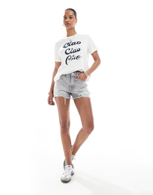 Vero Moda - Hvid T-shirt med firkantet pasform og grafisk Ciao-print, 2 af 4