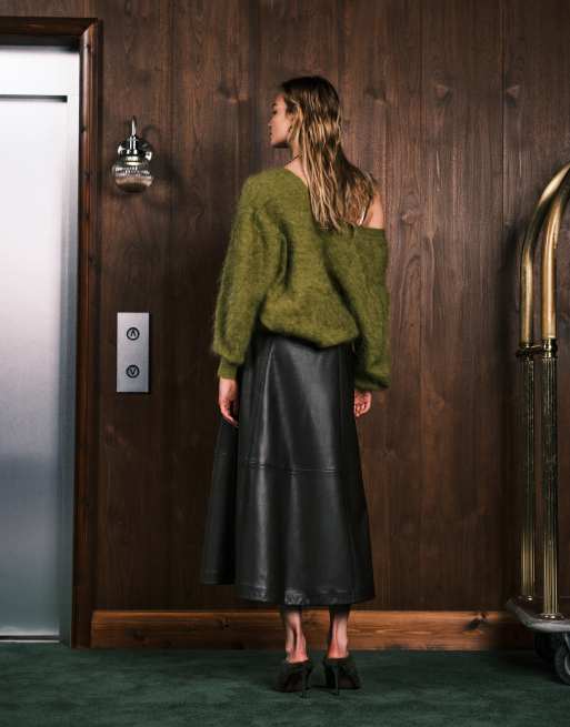 Vero Moda - Imitatieleren midi-rok in chocoladebruin, 5 van 5