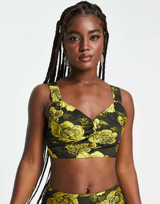 Vero Moda jacquard bralette co-ord in yellow floral