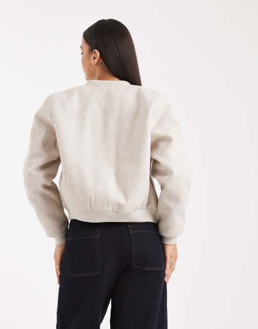 Vero Moda – Jasnobeżowa filcowa kurtka bomberka oversize , 3 z 4