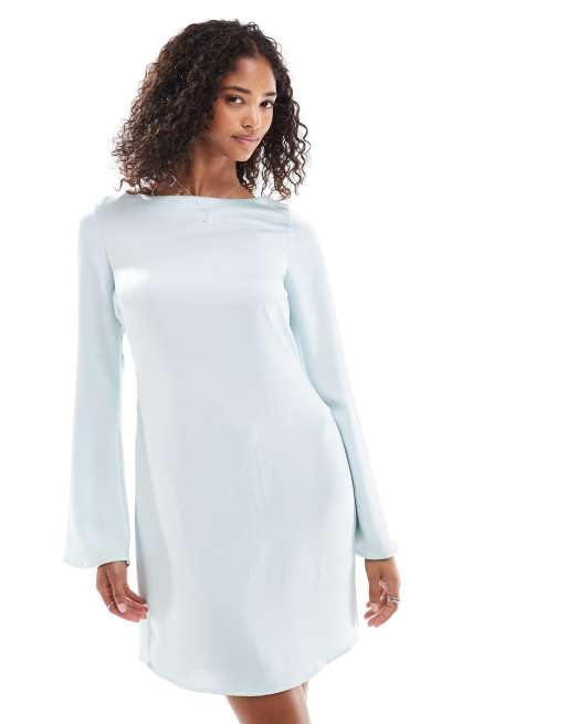 Vero Moda – Jasnoniebieska satynowa sukienka mini z rękawami typu dzwon, 3 z 4