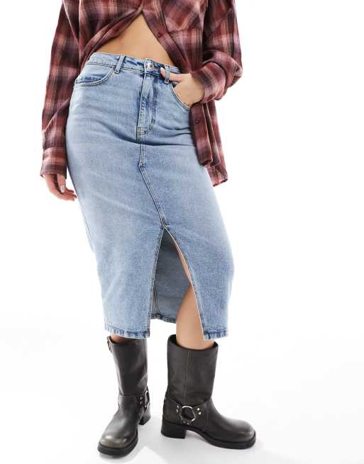 Vero Moda – Jasnoniebieska spódnica jeansowa midi wiązana w talii, 5 z 5