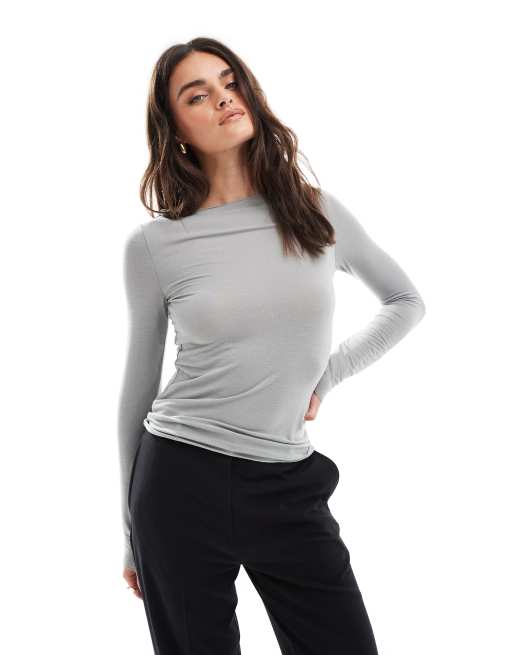 Vero Moda – Jasnoszary dżersejowy top o przylegającym kroju