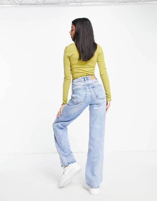 Vero Moda Jean droit taille haute Bleu moyen