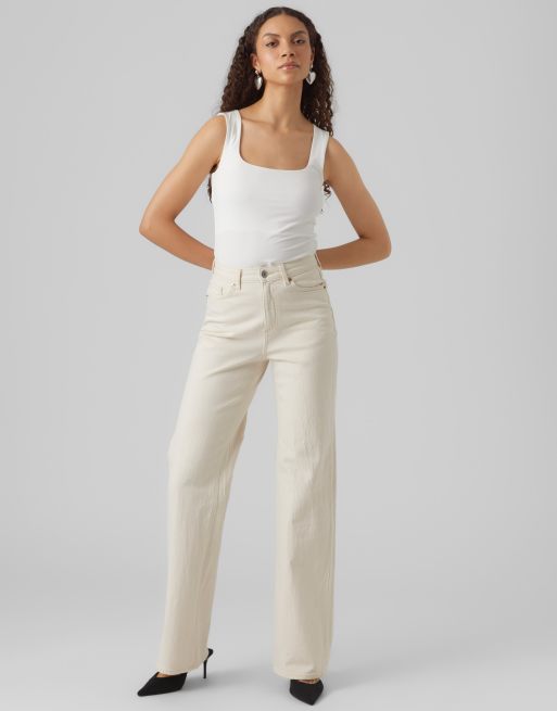Vero Moda - Jean large à taille haute - Écru, 3 de 5