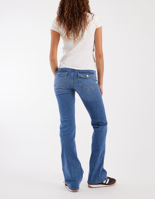 Vero Moda - Jeans a zampa a vita medio alta in denim blu medio, 3 di 5