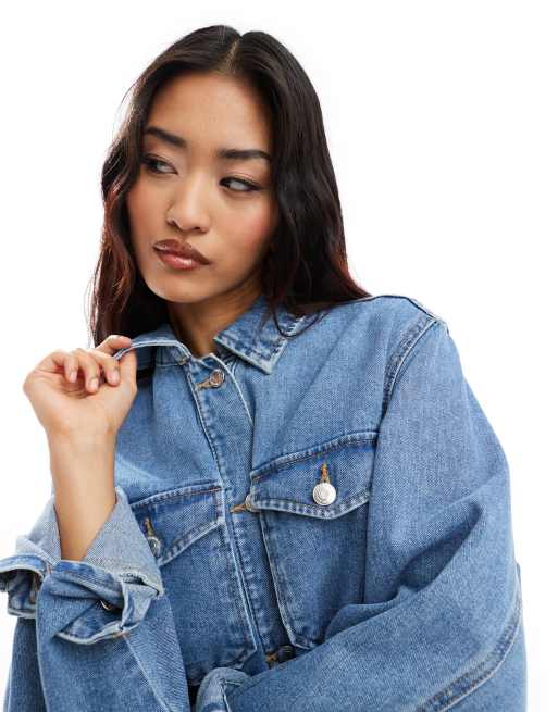 Vero Moda – Jeans-Hemdjacke in Mittelblau mit Oversize-Schnitt, 3 von 4