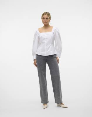 Vero Moda - Jeans in hellem Denimgrau mit weitem Schnitt