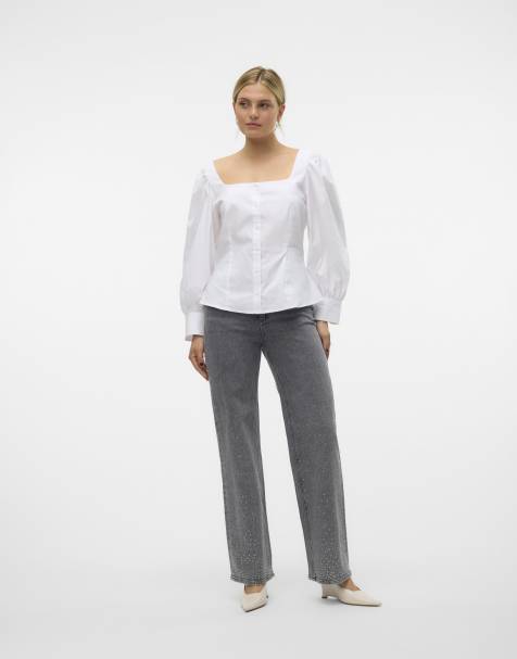 Vero Moda – Jeans in hellem Denimgrau mit weitem Schnitt - view 1