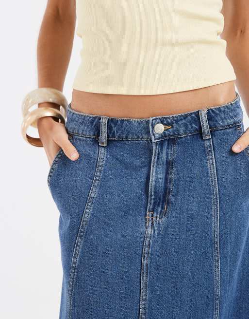 Vero Moda Jeans-Maxirock in A-Linie mit Nahtdetails in Mittelblau, 4 von 5