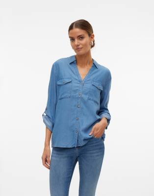Vero Moda - Jeanshemd in mittlerem Denimblau