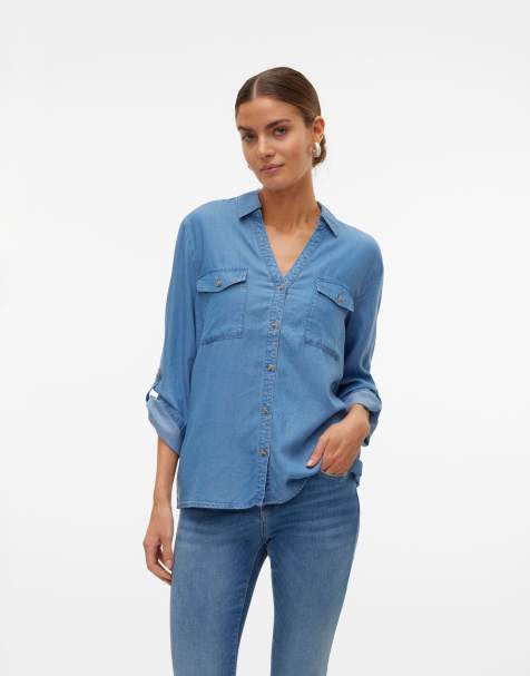 Vero Moda – Jeanshemd in mittlerem Denimblau - view 1