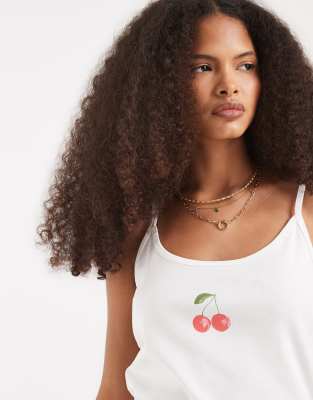 Vero Moda jersey cami top with cherry print graphic in white | ASOS