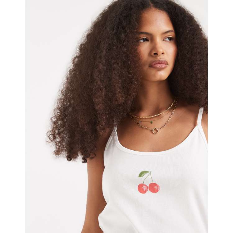 Vero Moda jersey cami top with cherry print graphic in white | ASOS